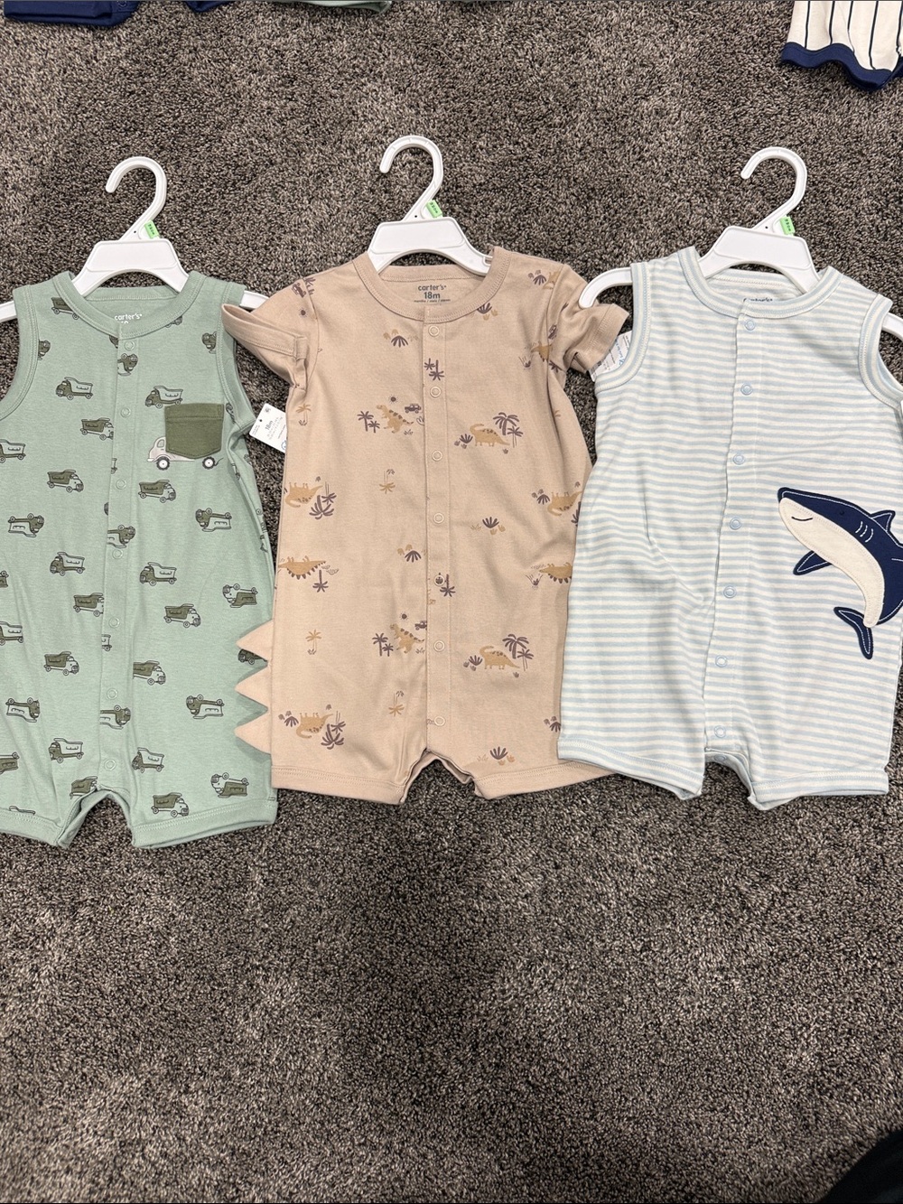Set of 3 NWT Carter's size 18 months romper outfits.
